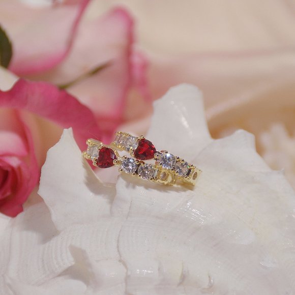 NEW 14K Gold Plated Diamond Heart Hoop Earrings - Picture 8 of 9